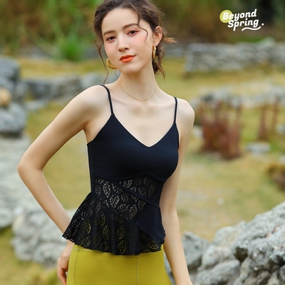 碧奥春天瑜伽背心蕾丝裙摆透气绝美普拉提紧身吊带运动瑜伽服上衣