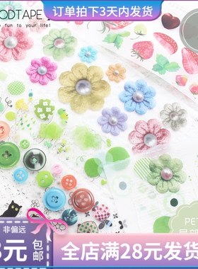 循环分装 moodtape.边框毛线花猫PET手帐胶带pet点缀盐系款