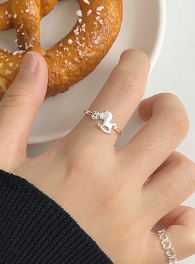 925纯银马上有钱戒指女新中式时尚简约气质光面小马开口指环J5088