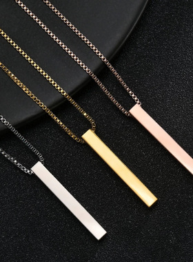 跨境新品不锈钢嘻哈项链男士立体长方形钛钢项链情侣吊坠饰品