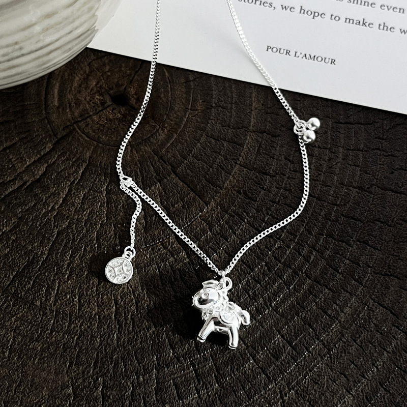 925纯银马上有钱项链女时尚气质高级感生肖马年本命年锁骨链N7240