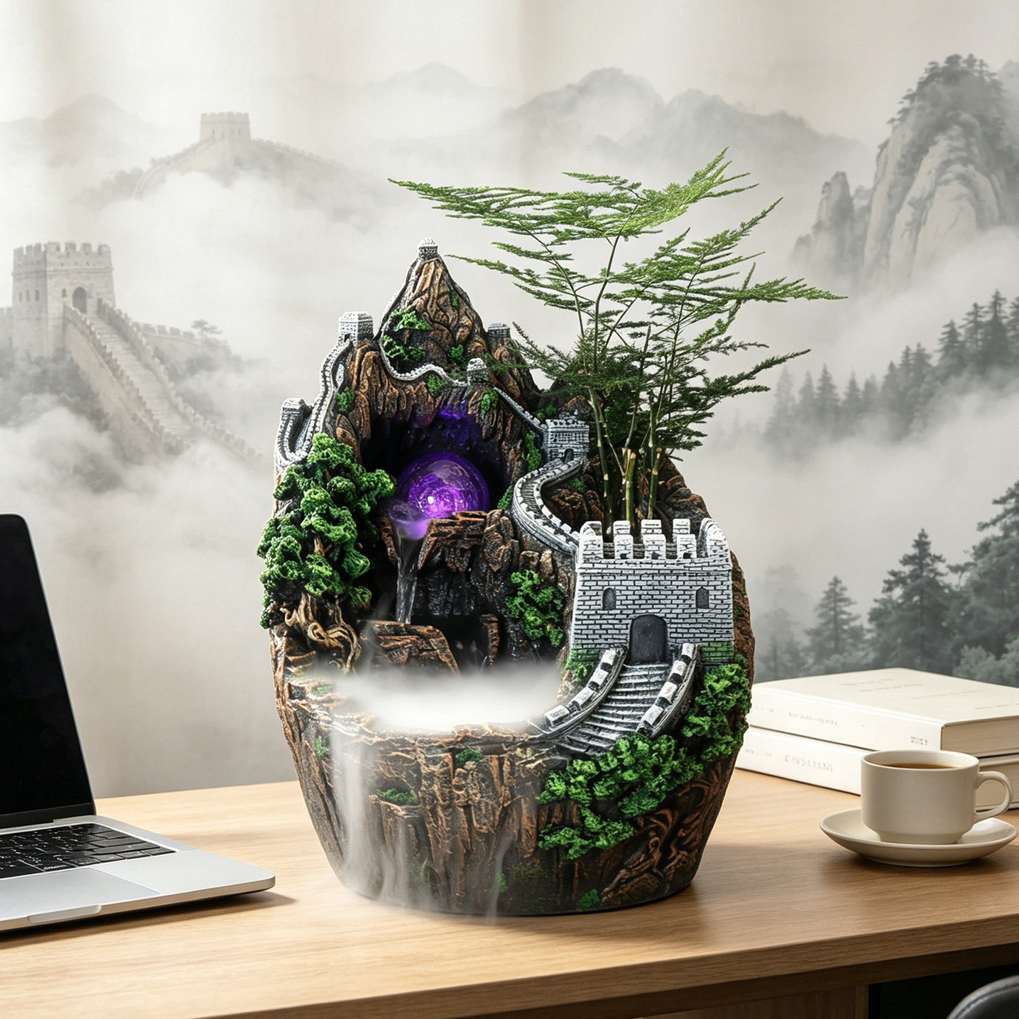 长城假山流水摆件招财桌面造景图片