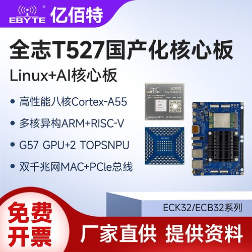 国产全志T527工业Linux AI核心板8核A55嵌入式3.5寸双千兆单板机