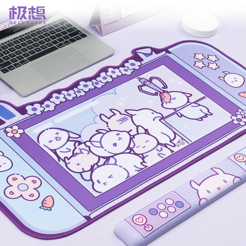 漫空萌兔诱捕器鼠标垫超大可爱