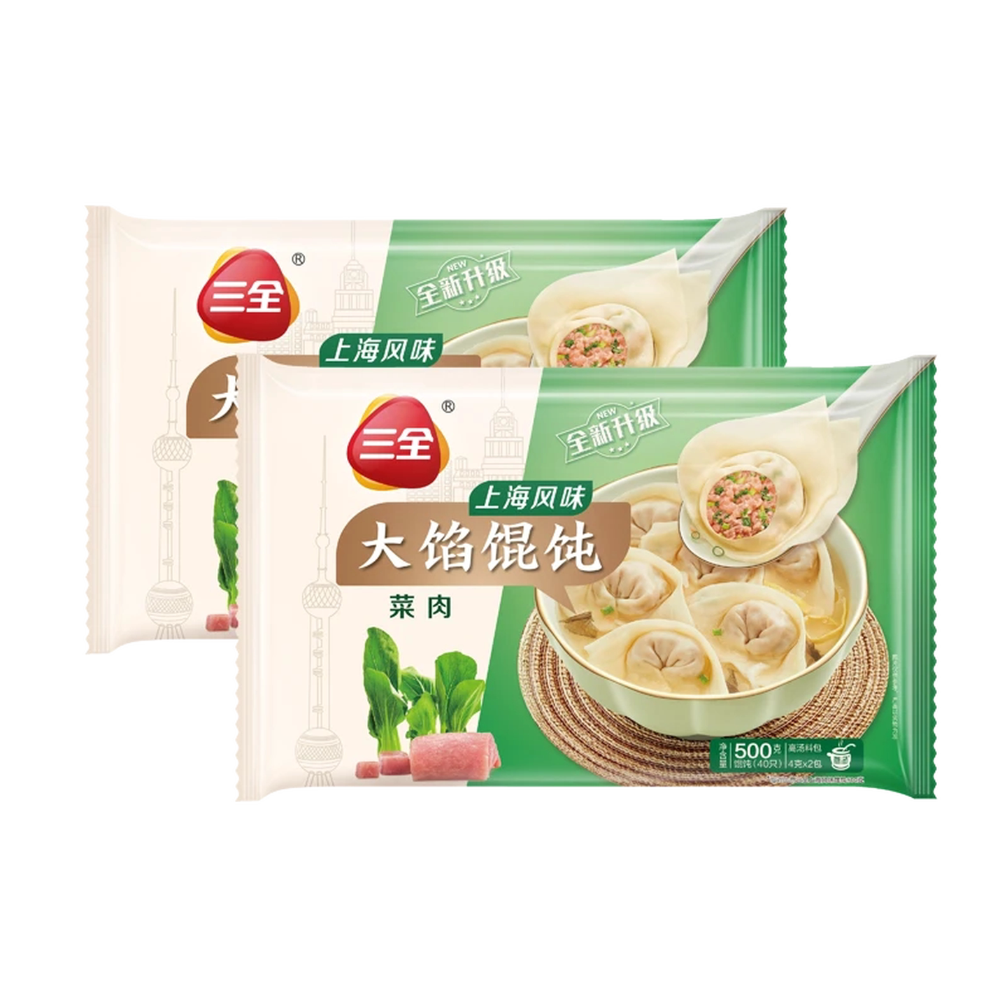 三全上海风味大馅馄饨菜肉口味500g*2袋80只新老包装随机发货图片