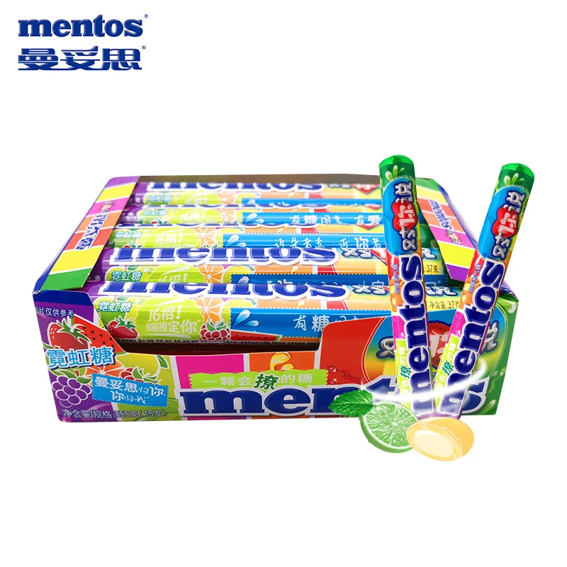 曼妥思劲嚼充气糖脆皮软心珠霓虹糖37g*15支新老包装随机发货