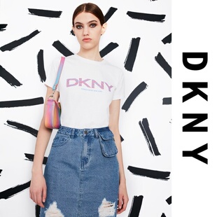 DKNY轻奢女士小圆领斑马纹棉氨弹力T恤原990元 清仓2折198 特价 断码