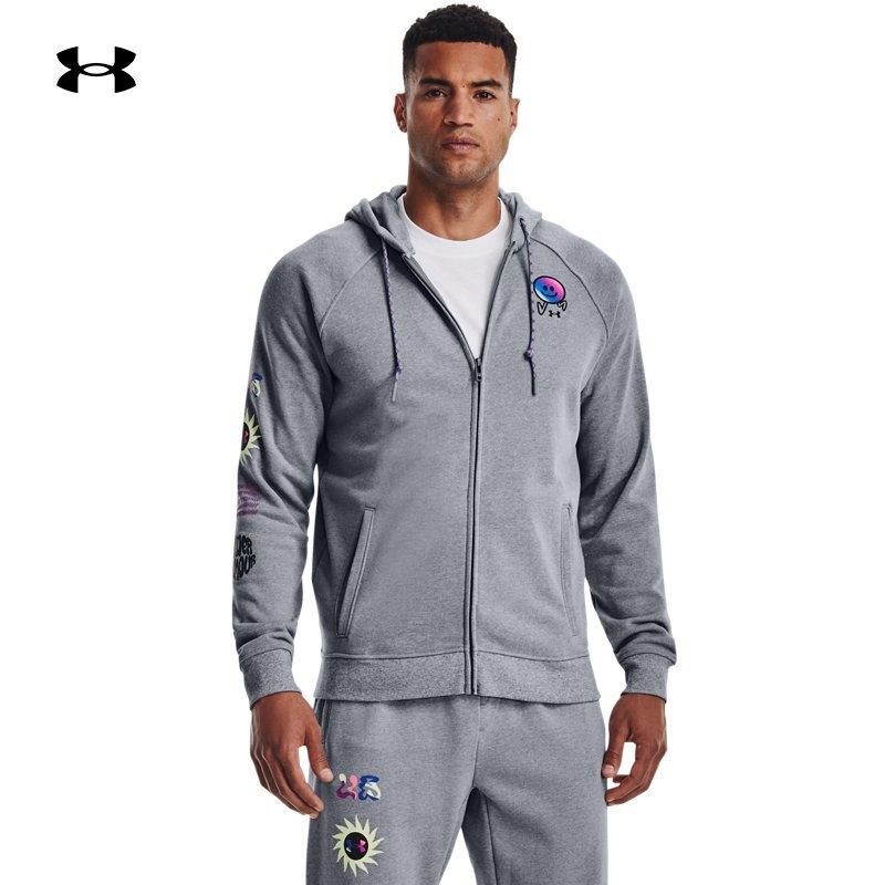 安德玛正品男士夏季薄款全棉连帽长袖健身训练服运动卫衣开衫