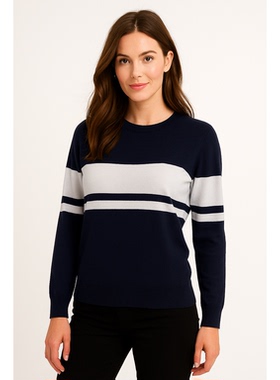 外贸尾货薄款条纹针织衫女圆领上衣毛衣休闲打底衫轻便小衫174格