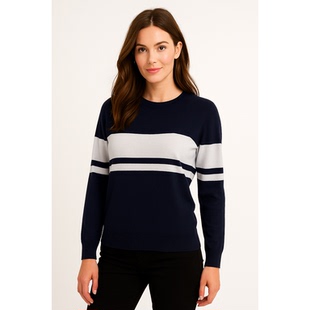 外贸尾货薄款条纹针织衫女圆领上衣毛衣休闲打底衫轻便小衫174格