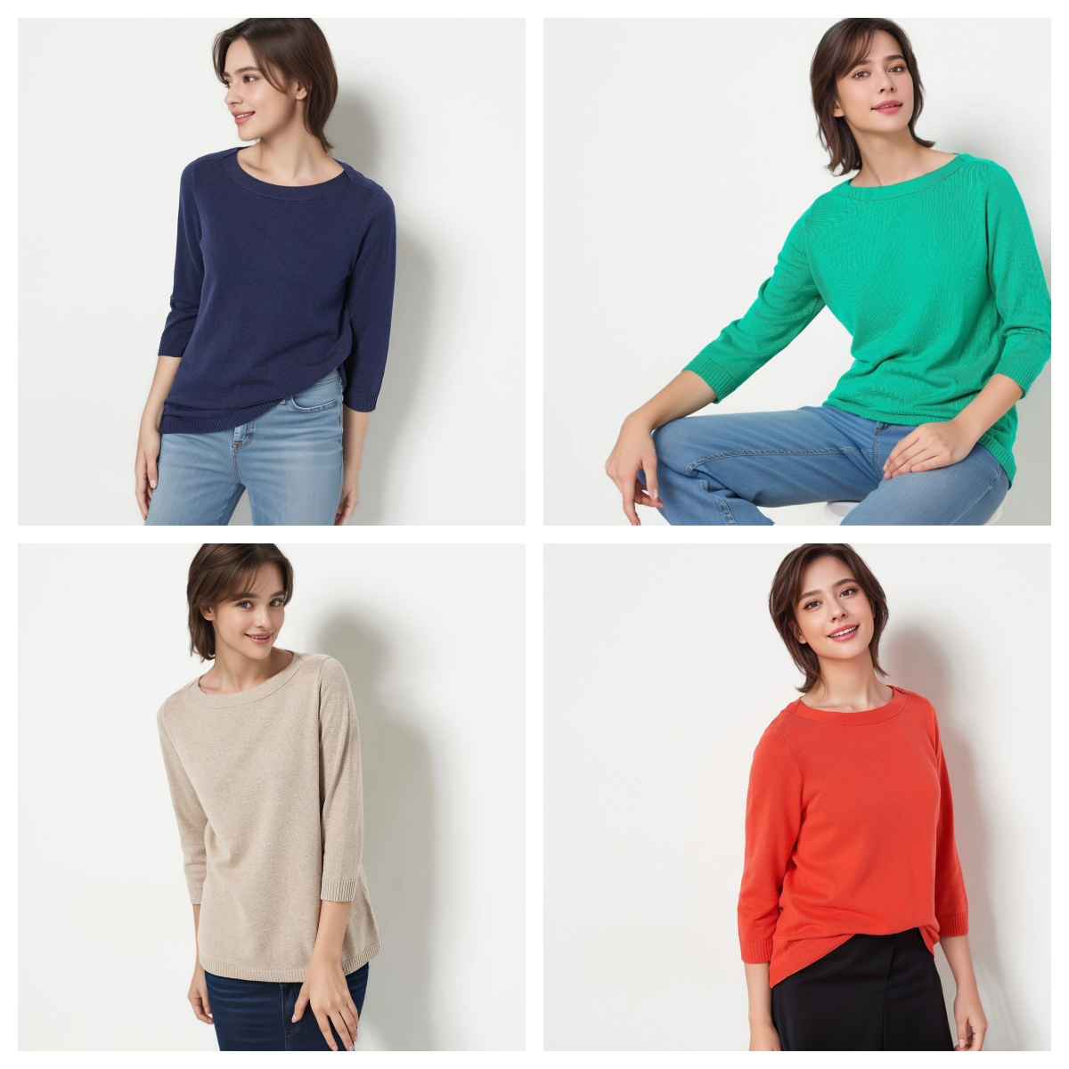 外贸棉花针织衫套头圆领