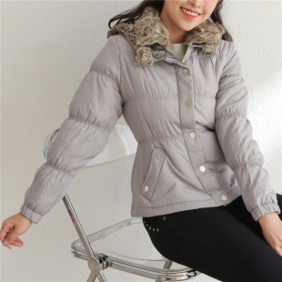 保暖！厚款修身连帽短款毛领棉服女装女大衣大码135格