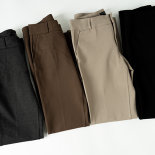 尾货库存大码 通勤裤 054格 女高腰显瘦垂感休闲裤 外贸弹力直筒裤