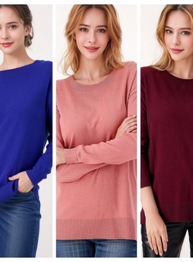 外贸尾货长袖基本款针织衫毛衣大码外单库存女加肥加大152(1)格