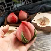 新款 祝寿过生日面塑寿桃形模具立体面点花样馒头饽饽木质合页印模