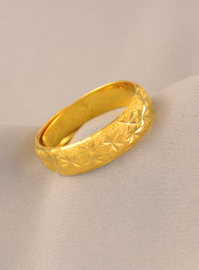 新款铜镀金男款戒指金色满天星戒指开口可调节素圈戒轻奢小众设计