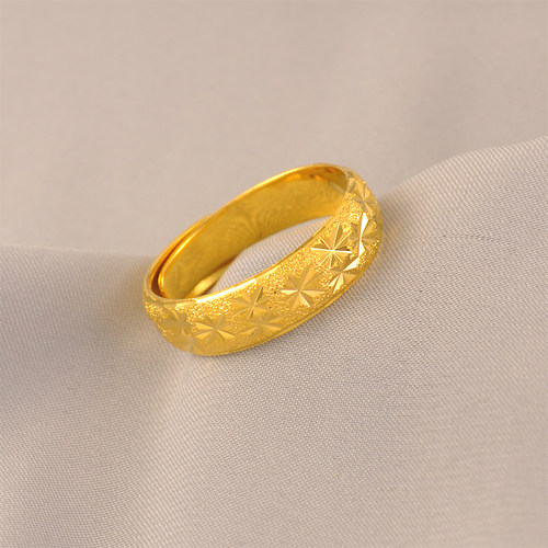 新款铜镀金男款戒指金色满天星戒指开口可调节素圈戒轻奢小众设计