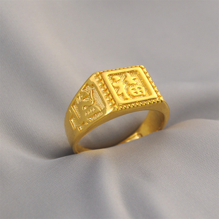 可调节男款戒指越南沙金指环小号福字方戒镀金久不掉色男款戒指