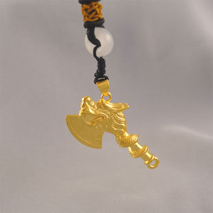 黄铜镀24K金色斧头项链男士个性复古小众男款吊坠送男友送老公