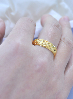 新款铜镀金男款戒指金色满天星戒指开口可调节素圈戒轻奢小众设计