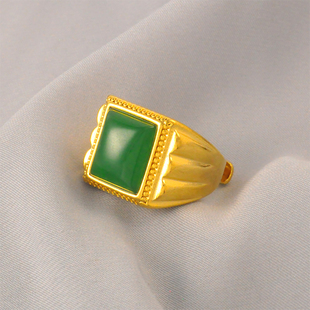 金镶玉男款戒指镀金开口指环大气土豪气质款仿真黄金送老公送男友