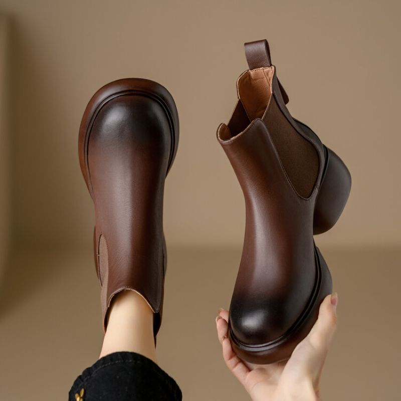 棕色小个子小短靴切尔西真皮