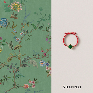 shannai原创「挽碧」天然A货辣阳绿翡翠红绳戒指18k金危地马拉料