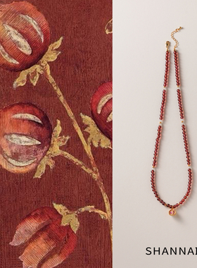 shannai原创「丹络谣」天然石榴石锁骨项链女新中式民族风毛衣链