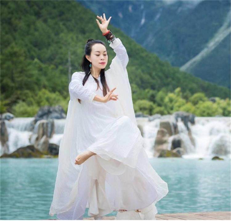 超大禅舞亚麻围巾禅修打坐披风文艺植物蜡染棉麻拍照仙女森系丝巾