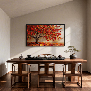 《红枫落秋》厚涂油画挂画鸿运当头茶室卧室客厅沙发背景墙装饰画