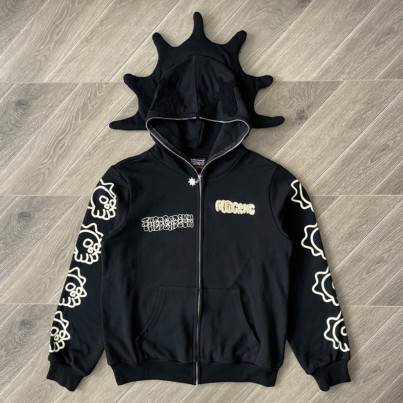 Glo Gang The Glory Hoodie 绣花骷髅头连帽拉链男卫衣外套美潮牌