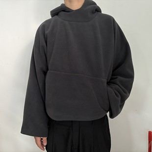 宽松双层摇粒绒内衬帽衫 Kanye 潮流新款 美式 连帽套头卫衣男 yzy