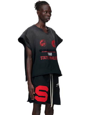 Young Thug Spder 555555水洗刺绣毛边美潮牛角短袖上衣短裤