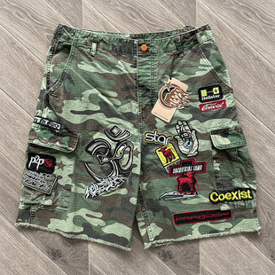 hell  Camo Cargo Shorts 嘻哈贴布刺绣休闲五分裤美潮短裤卫裤