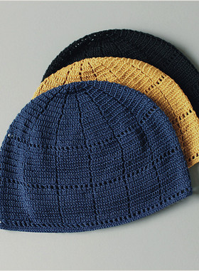 夏季男女款大头帽子凉薄款手工帽土豆夫人原创【藏麻方块包头帽】