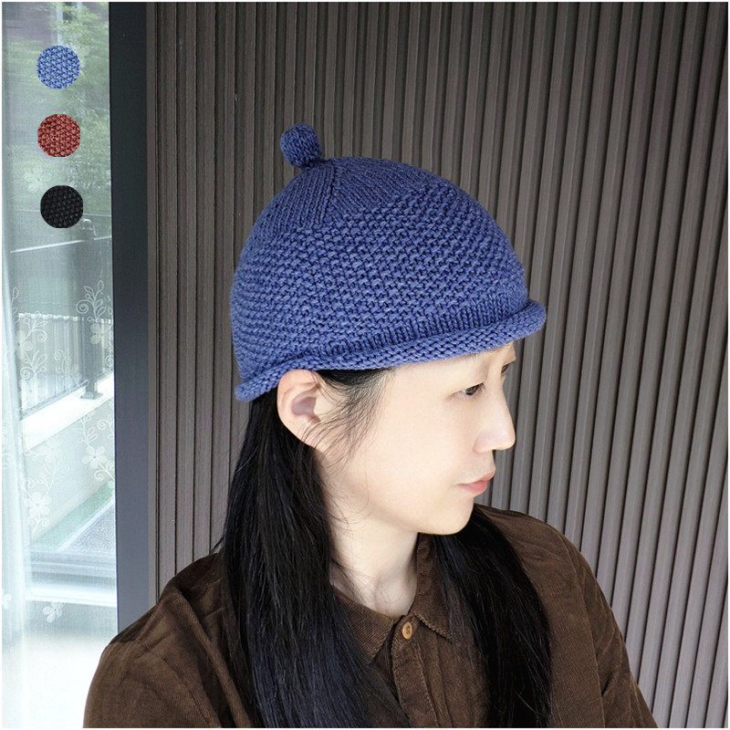 秋冬季帽子女款耳上卷边手工帽土豆夫人原创【澳羊毛小球瓜皮帽】