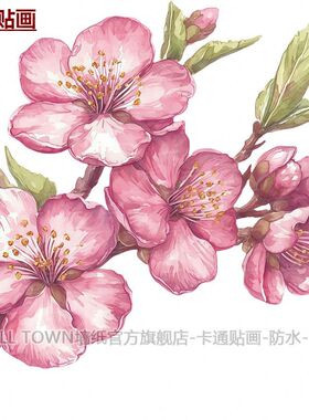 新款唯美桃花图案贴画方式自粘