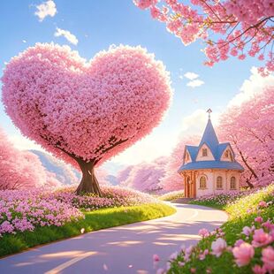 仿真萌萌梦幻爱心浪漫唯美贴纸画卧室房间走廊阳台餐厅墙上自粘