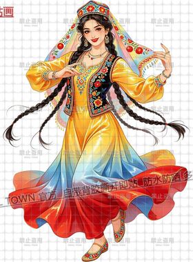 网红ins唯美新疆舞者贴画室内墙