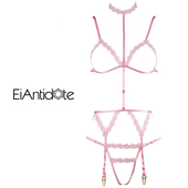 隐形文胸演艺派对 粉色花朵蕾丝吊带袜三件套蓝色美人鱼二件套