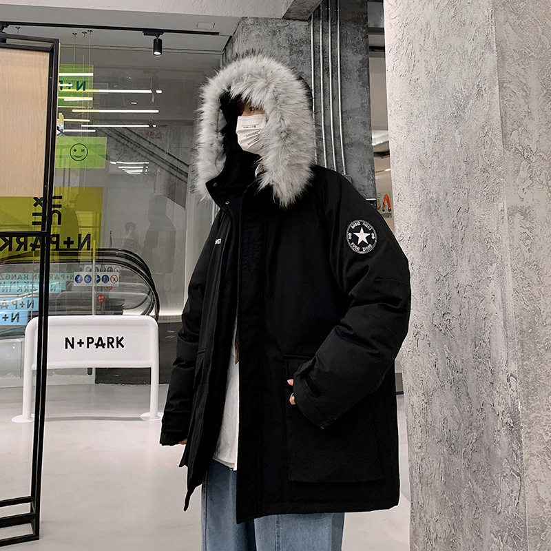 冬季新款港风羽绒服男大毛领宽松休闲流中长款连帽外套男R21-P105图片