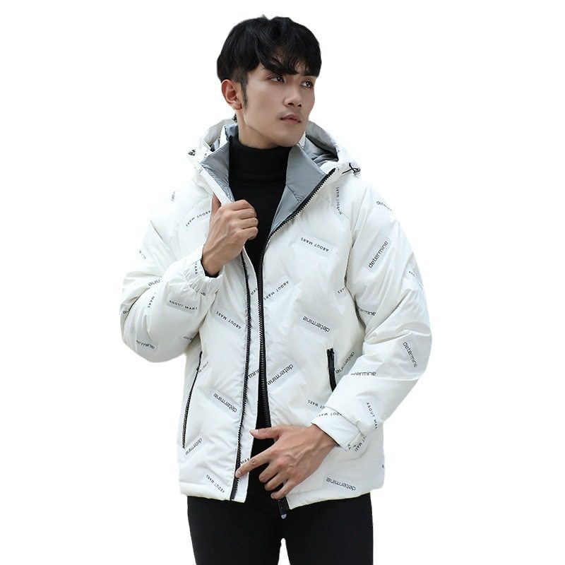 印花logo羽绒服男亮面免洗情侣款时尚百搭短款连帽外套YR247-p95,男装羽绒服,星座1210A
