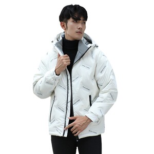 印花logo羽绒服男亮面免洗情侣款时尚百搭短款连帽外套YR247-p95图片