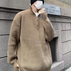 2025秋冬V领男纯色外套半高领拉链套头针织毛衣男m159-P50图片
