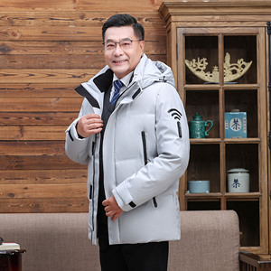 2025年中老年连帽中长款加厚防寒爸爸装白鸭绒羽绒服H27-P195图片