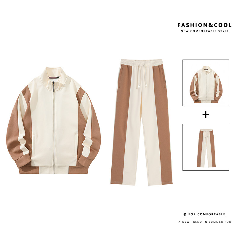 2025秋季新款纯棉休闲套装男大码宽松运动套装立领开衫两件套P100，男装休闲套装，星座1210A