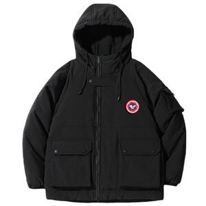 冬季工装连帽羽绒服男短款潮牌青年白鸭绒保暖休闲外套男6558-P90图片