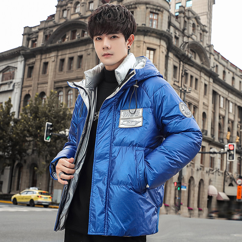 冬季加厚亮面连帽羽绒服男士短款青年白鸭绒保暖外套潮6552-P110，男装羽绒服，星座1210A
