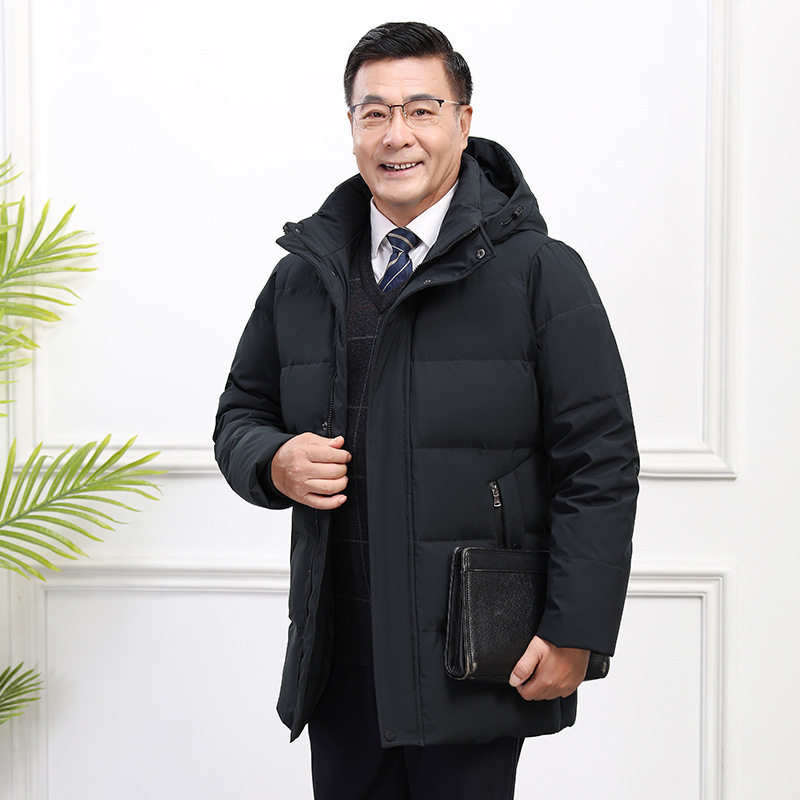 90%白鸭绒羽绒服男爸爸装加厚加大连帽短款零下防寒外套H17-P150,男装羽绒服,星座1210A