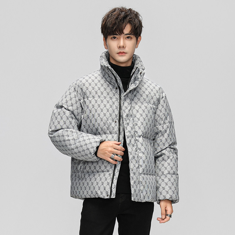 冬装男士字母立领无帽白鸭绒羽绒服青年时尚夹克加厚外套H01-P140，男装羽绒服，星座1210A